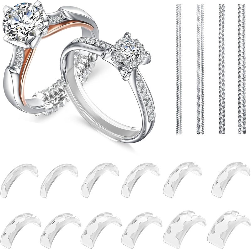 Eiito Ring Sizers for Loose Rings, 16 Pack Ring Guards for Loose Rings, Reduce by 0.5-1 Size Without Resizing, Fits Bands 1-8mm, Invisible Design for Women and Men, 2 Styles Insert and Spiral - Image 1